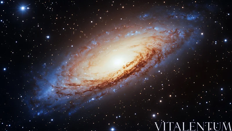 Photorealistic spiral galaxy with luminous stellar core rendering.