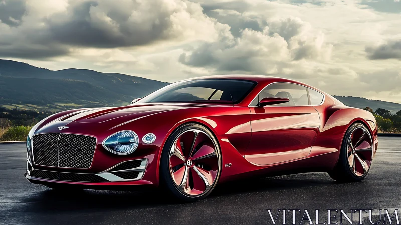 Red Bentley concept sports coupe stands on open mountain road