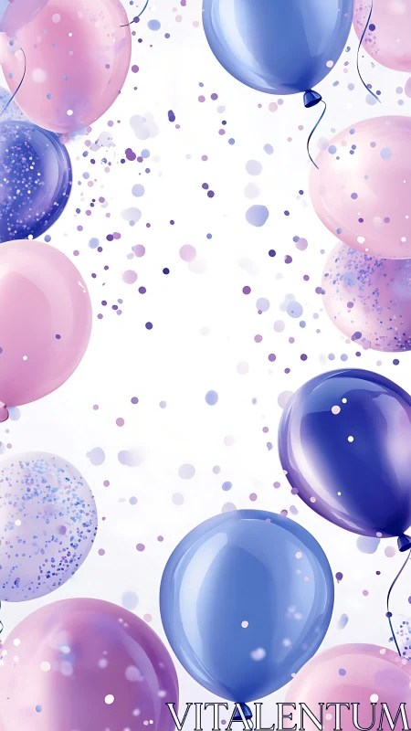 Bubble Reverie: Pink & Sapphire Spheres Dance Through Confetti.