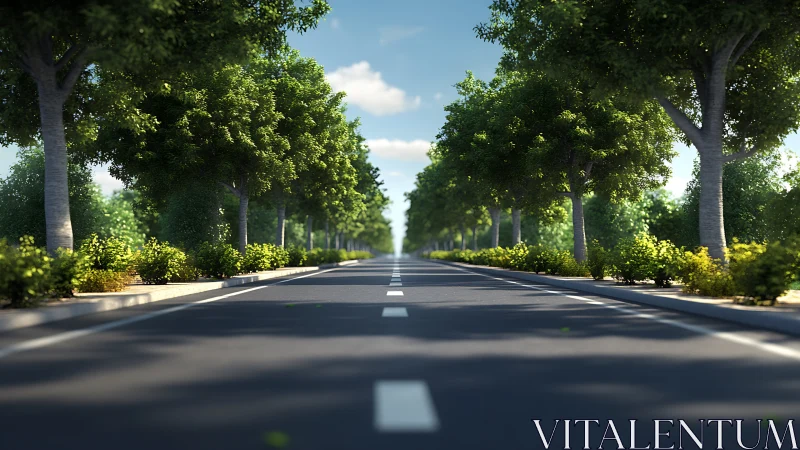 Tree-lined boulevard stretches into a calm, sunlit distance.