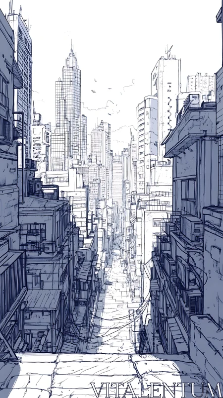 Towering Urban Canyon Stretches Toward Distant Skyscrapers