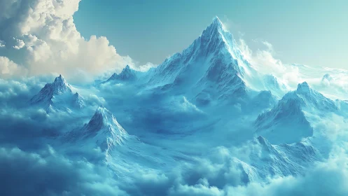 Frozen celestial peaks rising above a luminous cloud sea.
