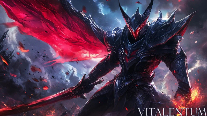 Crimson warbringer knight cleaves stormlit battlefield asunder.