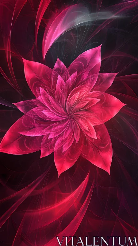 Radiant pink fractal flower unfolds in soft glowing light