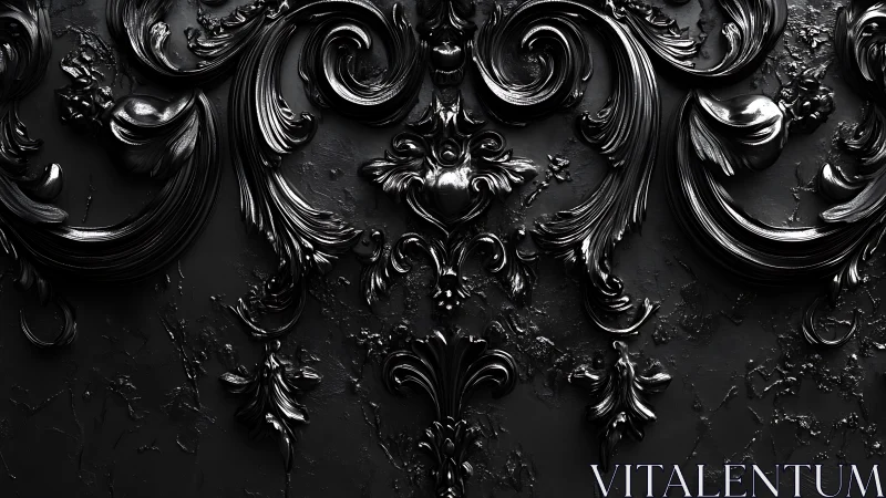 Black baroque relief shows glossy ornamental flourishes