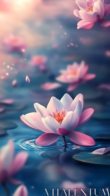 Soft-focus digital lotus bloom rendered with shallow depth precision