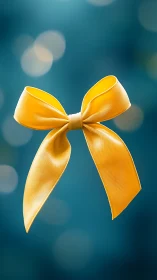 Sunny yellow ribbon bow floating in a dreamy teal glow.