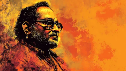 Profile portrait in warm duotone with expressive digital brushwork