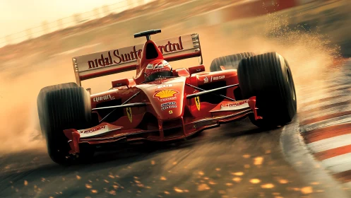 Scarlet speed machine howls through sparks and sunset dust