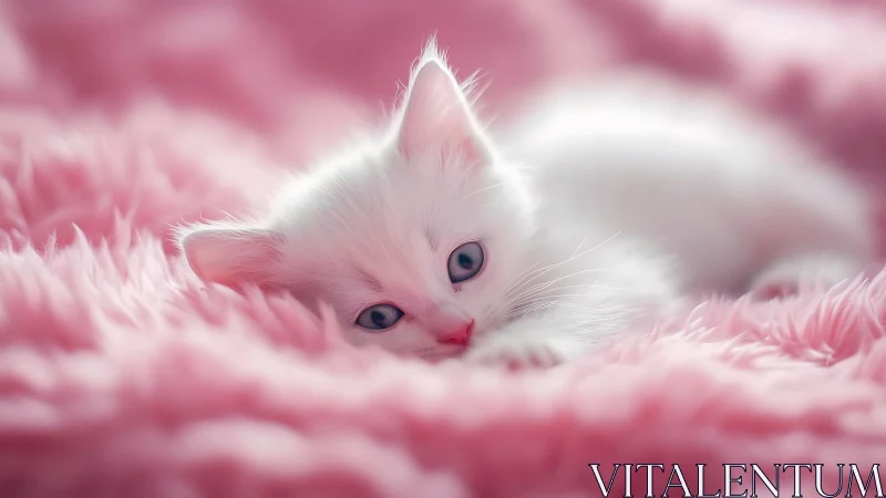 White Cat on Pink Textured Surface.