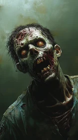 Decomposed zombie portrait rendered in hyper-detailed digital horror