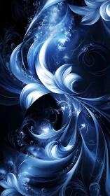 Fractal blue floral vortices form luminous swirling energy currents