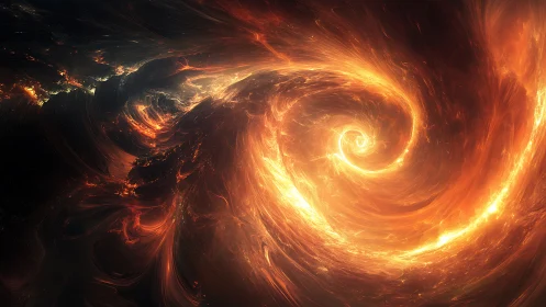 Fiery cosmic vortex swirls through deep space in vivid motion