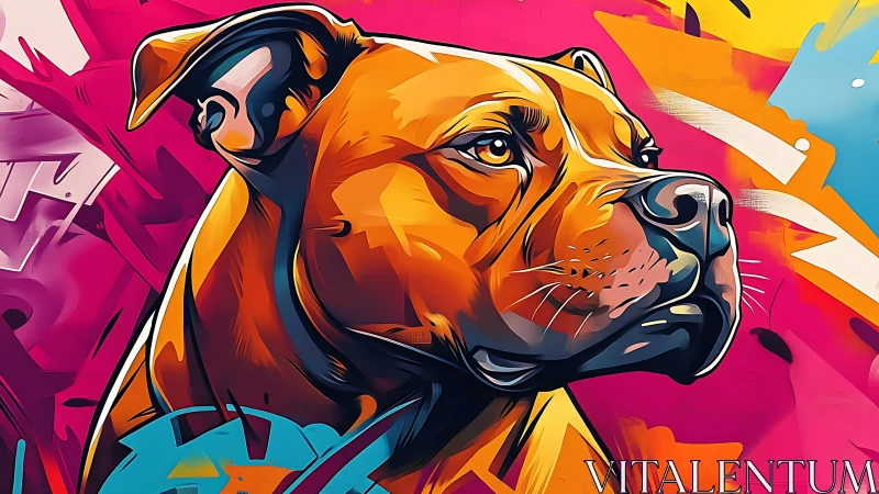 Vector canine portrait with neon graffiti abstract environment.