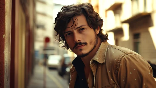 Shallow depth-of-field portrait of man in urban street setting