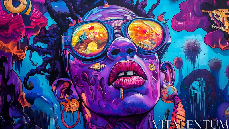 Psychedelic neon portrait with surreal cosmic reflections.