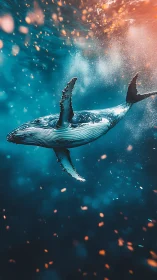Humpback whale rendered in dynamic bokeh-lit underwater environment
