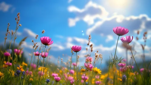 Wild meadow blossoms stretch tall to gossip with the sun