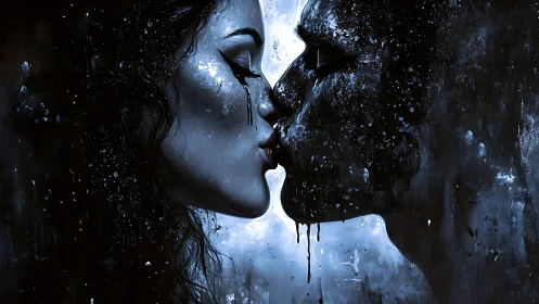 Ethereal Union: Luminous Figures in Fractured Digital Space.