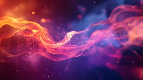 Flowing luminous energy ribbons with particle effects.