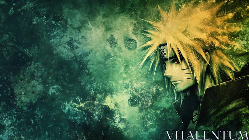 Energetic anime portrait in grunge-processed chromatic field.