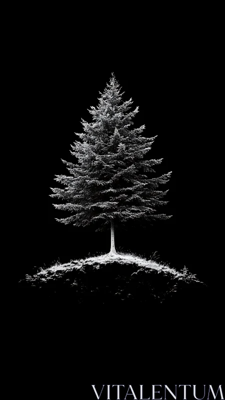 Lone winter pine glows like starlight on a silent hill.