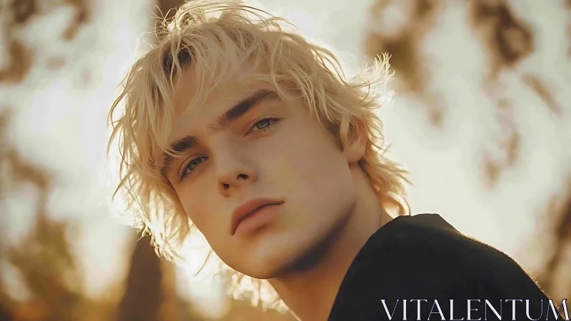 Sunlit blond portrait in soft golden hour ambiance.