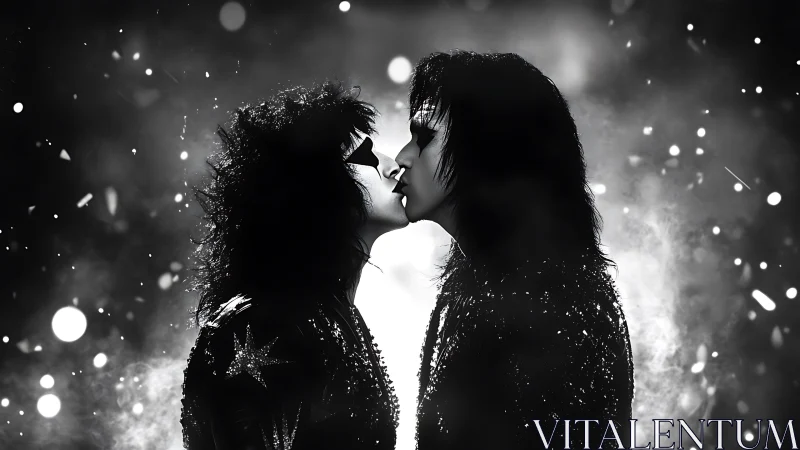 Black and White Portrait of Two Figures in Silhouette Facing Each Other