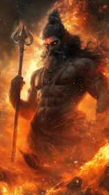 Mythic fire deity rendered in dynamic infernal digital chiaroscuro