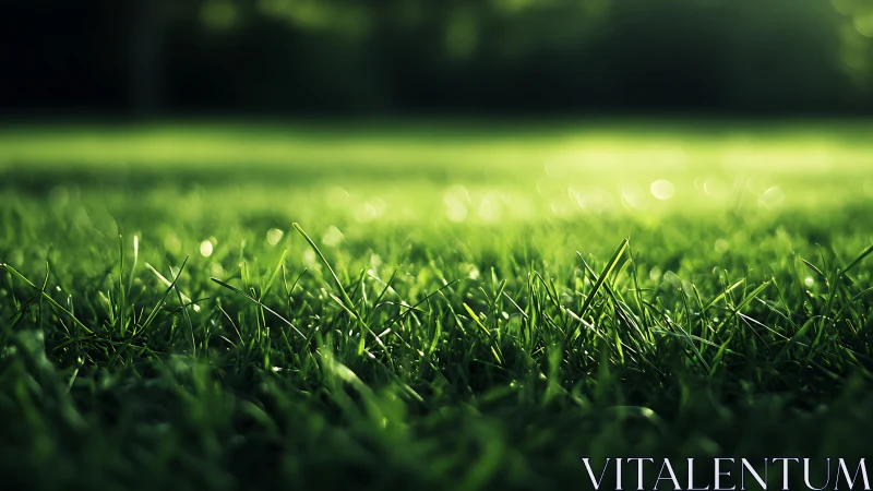 Close-up of fresh green grass in soft sunlight, natural style.