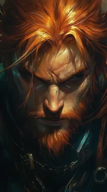 Incandescent warrior portrait with high-contrast digital rendering.