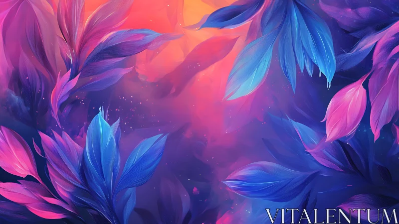 Celestial bloom of neon leaves drifting through twilight.