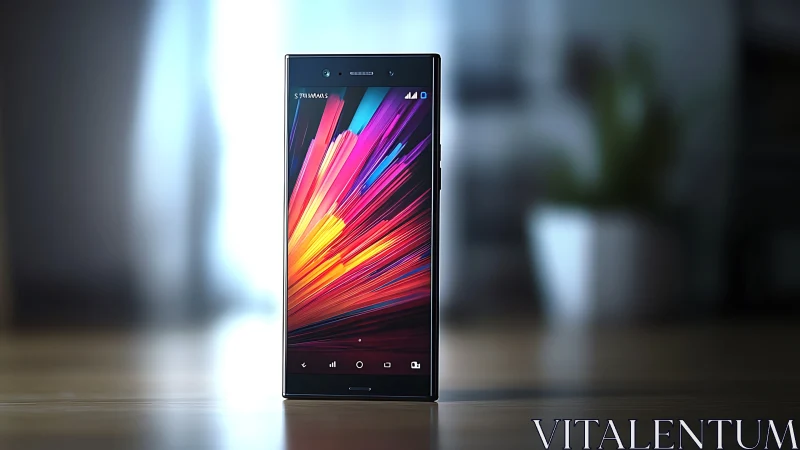 Samsung Galaxy Smartphone with Vibrant Directional Striping Display.