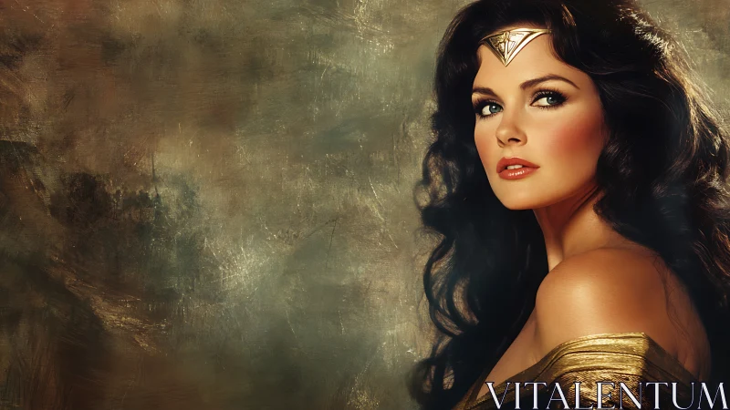 Golden-crowned warrior gazes back in soft, timeless light