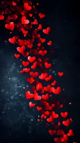 Floating Red Hearts Against Dark Space: Romantic Digital Rendering.
