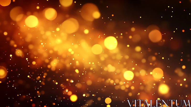 Glowing golden bokeh lights on dark background, festive abstract style.