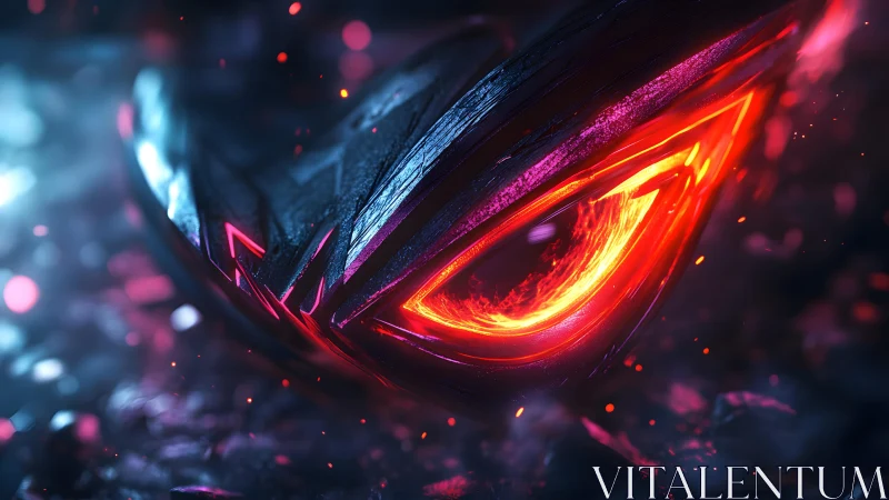 Fiery Dragon Eye Close-Up in Futuristic Neon Fantasy Style.