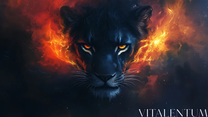 Infernal Feline Gazes Through Walls of Liquid Fire