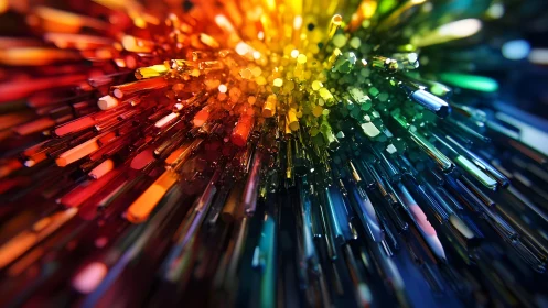 Vivid Abstract Burst of Colorful Glass Rods in Motion.