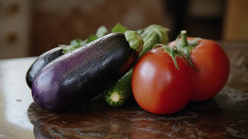 Vegetable still life leans into gleaming garden freshness