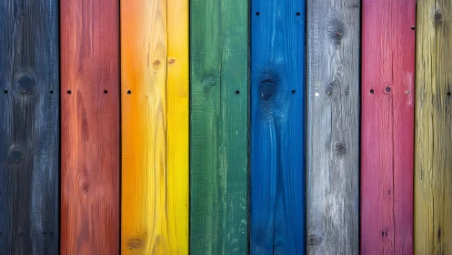 Rainbow timber parade with weathered knots and quiet charm.