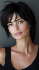 Portrait with short dark hair and soft natural lighting.