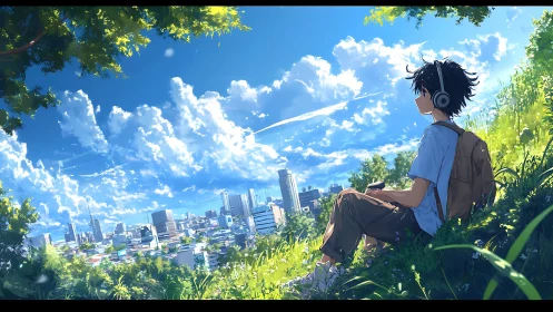 Cityside daydream on a sunny hillside of quiet escape.