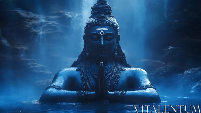 Midnight Shiva breathes stillness into a moonlit waterfall