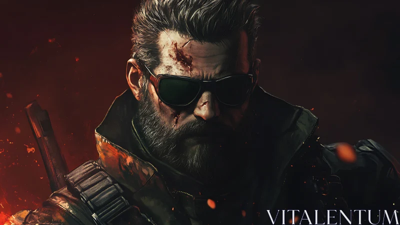 Battle-hardened soldier with scars and tactical gear