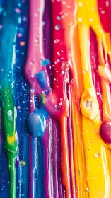 Rainbow paint rivers dripping in joyful glossy color play.