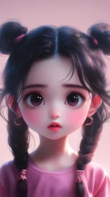 Big eyed anime girl portrait in soft pink light.