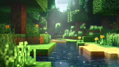 Minecraft Forest Canyon Rendered with Volumetric Lighting.