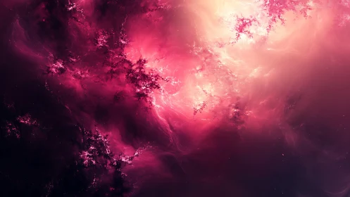 Stellar nebula clouds in luminous magenta fractal abstraction.