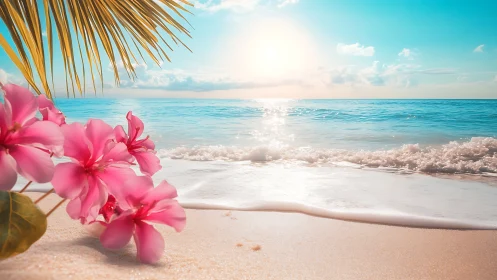 Blush tide blossoms under sugar-sun shoreline serenity.